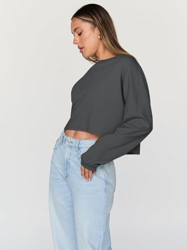 Trendy Queen Cropped Sweatshirts for Women Oversized Crewneck Sweaters Long Sleeve Tops Fall Winter Clothes 2025