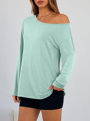 Trendy Queen Womens Off The Shoulder Tops Oversized Tshirts Long Sleeve 2025 Casual Basic Tees