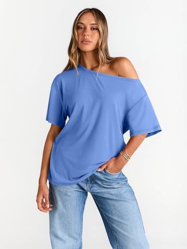 Trendy Queen Womens Off The Shoulder Tops Oversized T-Shirts Short Sleeve Tees Summer 2025 Casual Spring Fashion Clothes