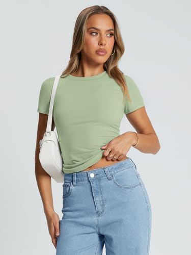 Trendy Queen Womens Basic T Shirts Summer Tops 2025 Crop Short Sleeve Slim Fit Tee Cute Gym Workout Clothes