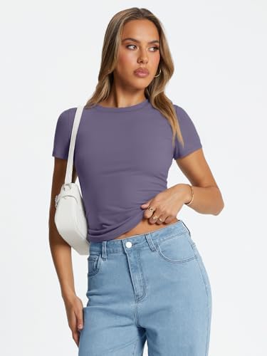 Trendy Queen Womens Basic T Shirts Summer Tops 2025 Crop Short Sleeve Slim Fit Tee Cute Gym Workout Clothes