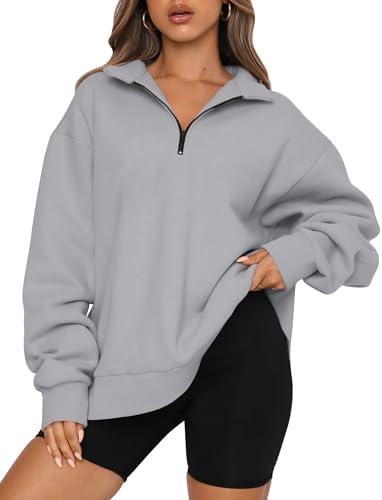 Trendy Queen Womens Oversized Sweatshirts Fall Sweaters Fashion Hoodies Half Zip Pullover Long Sleeve Shirts Clothes