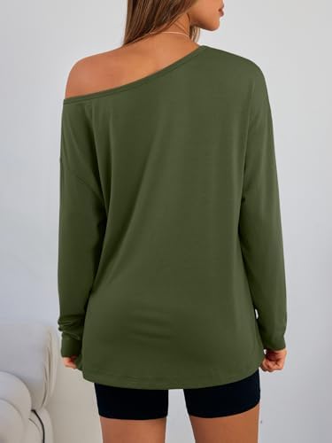 Trendy Queen Womens Off The Shoulder Tops Oversized Tshirts Long Sleeve 2025 Casual Basic Tees