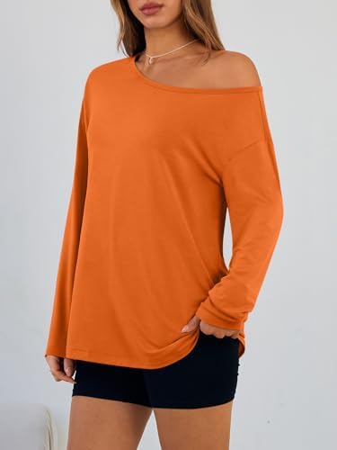 Trendy Queen Womens Off The Shoulder Tops Oversized Tshirts Long Sleeve 2025 Casual Basic Tees