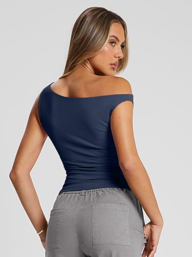 Trendy Queen Womens Summer Off The Shoulder Tops Going Out T Shirts Crop Tank Top Fashion Clothes Spring Outfits 2025