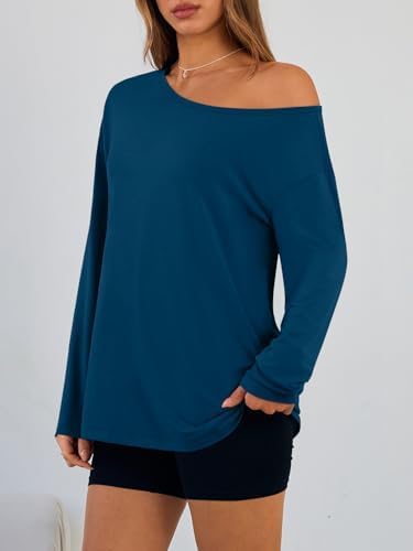 Trendy Queen Womens Off The Shoulder Tops Oversized Tshirts Long Sleeve 2025 Casual Basic Tees