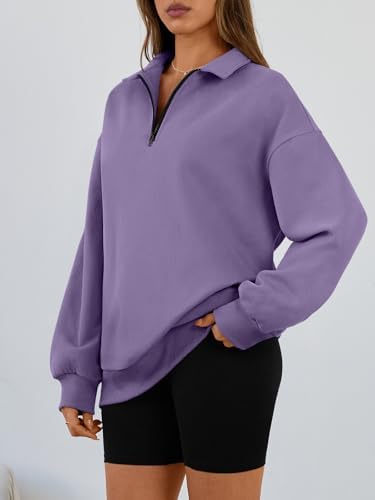 Trendy Queen Womens Oversized Sweatshirts Fall Sweaters Fashion Hoodies Half Zip Pullover Long Sleeve Shirts Clothes