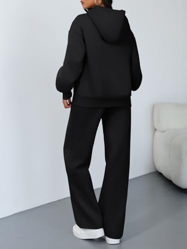 Trendy Queen 2 Piece Lounge Sweat Sets Plus Size Fall Fashion Matching Sweatsuits Wide Leg Pants Travel Outfit Winter Clothes