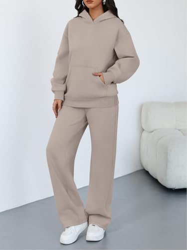Trendy Queen 2 Piece Lounge Sweat Sets Plus Size Fall Fashion Matching Sweatsuits Wide Leg Pants Travel Outfit Winter Clothes