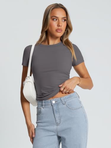 Trendy Queen Womens Basic T Shirts Summer Tops 2025 Crop Short Sleeve Slim Fit Tee Cute Gym Workout Clothes