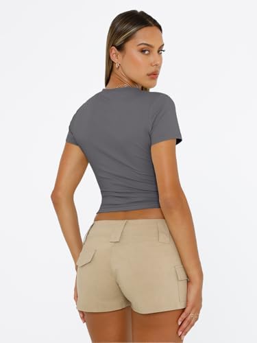 Trendy Queen Womens Short Sleeve T Shirts Summer Crop Tops Basic Slim Fit Gym Workout Y2k Clothes
