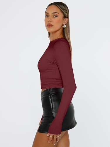 Trendy Queen Womens Long Sleeve T Shirts Fall Fashion 2025 Basic Crop Tops Going Out Outfits Y2k Clothes