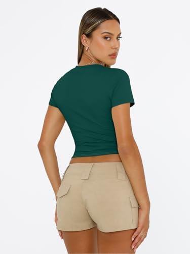 Trendy Queen Womens Short Sleeve T Shirts Summer Crop Tops Basic Slim Fit Gym Workout Y2k Clothes