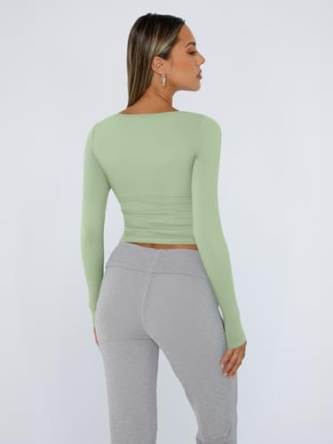 Trendy Queen Womens Long Sleeve Shirts Crop Tops Fall Fashion 2025 Square Neck Going Out Basics Tees Y2k Clothes