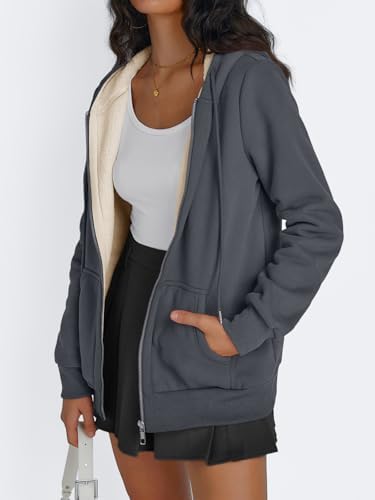 Trendy Queen Zip Up Hoodies for Women Fleece Lined Jackets Winter Coats Long Sleeve Sweatshirts Pullover Fall Clothes