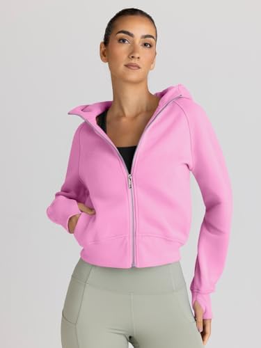 Trendy Queen Womens Zip Up Hoodies Jackets Cropped Sweatshirts Fleece Fall Outfits Casual Comfy Y2k Tops Winter Clothes 2025