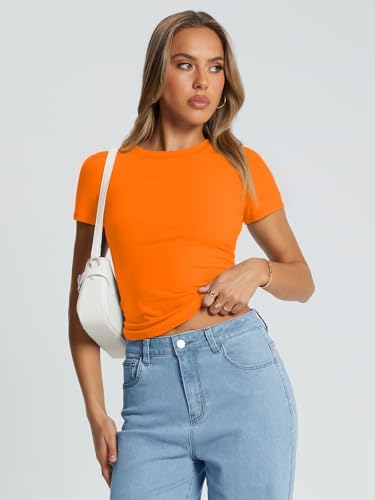 Trendy Queen Womens Basic T Shirts Summer Tops 2025 Crop Short Sleeve Slim Fit Tee Cute Gym Workout Clothes