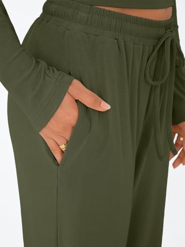 Trendy Queen Women's 2 Piece Matching Lounge Set Long Sleeve Slightly Crop Top Wide Leg Pants Casual Sweatsuit