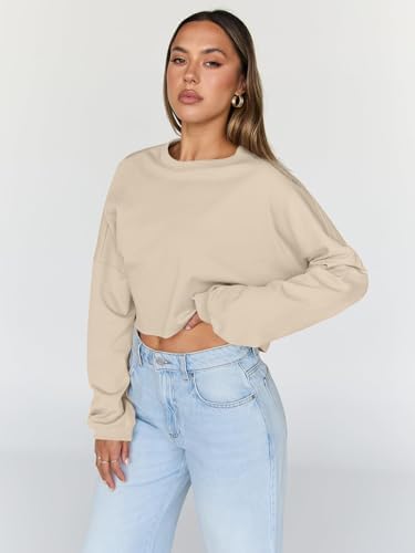 Trendy Queen Cropped Sweatshirts for Women Oversized Crewneck Sweaters Long Sleeve Tops Fall Winter Clothes 2025