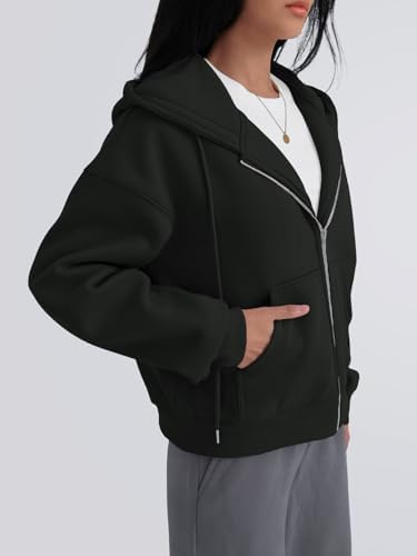 Trendy Queen Zip Up Hoodies For Women Cropped Sweatshirts Fall Fashion Outfits 2025 Y2k Fleece Teen Girls Clothes