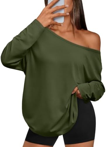 Trendy Queen Womens Off The Shoulder Tops Oversized Tshirts Long Sleeve 2025 Casual Basic Tees