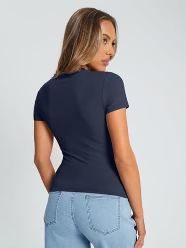 Trendy Queen Womens Basic T Shirts Summer Tops 2025 Crop Short Sleeve Slim Fit Tee Cute Gym Workout Clothes