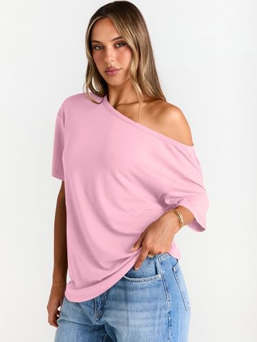 Trendy Queen Womens Off The Shoulder Tops Oversized T-Shirts Short Sleeve Tees Summer 2025 Casual Spring Fashion Clothes