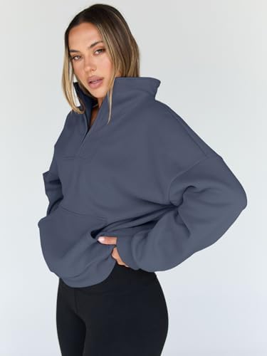 Trendy Queen Womens Sweatshirts Quarter Half Zip Pullover Oversized Hoodies Fall Fashion 2025 Winter Fleece Jackets Sweaters