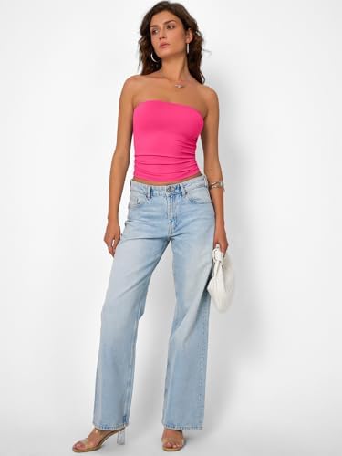 Trendy Queen Womens Strapless Tube Tops Basic Backless Sleeveless Bandeau Going Out Crop Tops Cute 2025 Summer Clothes