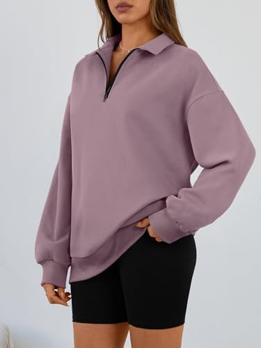 Trendy Queen Womens Oversized Sweatshirts Fall Sweaters Fashion Hoodies Half Zip Pullover Long Sleeve Shirts Clothes