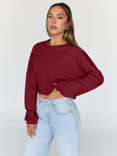 Trendy Queen Cropped Sweatshirts for Women Oversized Crewneck Sweaters Long Sleeve Tops Fall Winter Clothes 2025