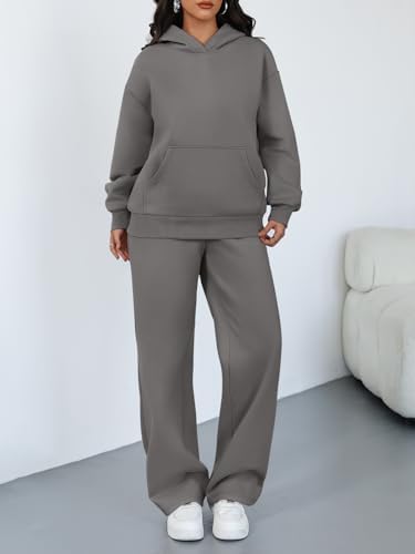 Trendy Queen 2 Piece Lounge Sweat Sets Plus Size Fall Fashion Matching Sweatsuits Wide Leg Pants Travel Outfit Winter Clothes