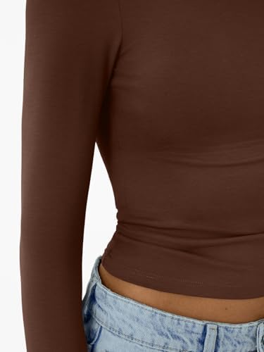 Trendy Queen Womens Long Sleeve T-Shirts Basic Crop Tops 2025 Fall Fashion Outfits Going Out Winter Clothes