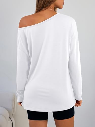 Trendy Queen Womens Off The Shoulder Tops Oversized Tshirts Long Sleeve 2025 Casual Basic Tees