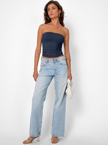 Trendy Queen Womens Strapless Tube Tops Basic Backless Sleeveless Bandeau Going Out Crop Tops Cute 2025 Summer Clothes