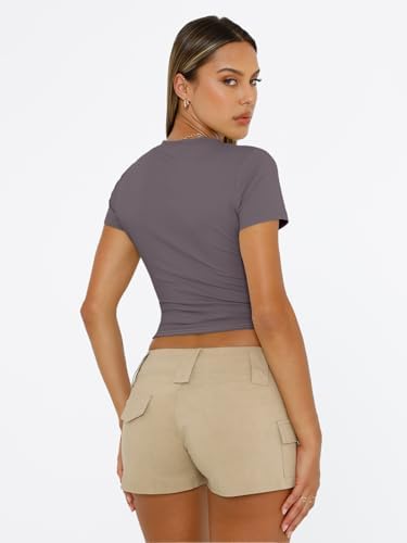 Trendy Queen Womens Short Sleeve T Shirts Summer Crop Tops Basic Slim Fit Gym Workout Y2k Clothes