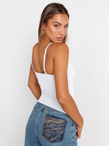 Trendy Queen Womens Adjustable Camisole Sleeveless Square Neck Spaghetti Strap Tank Tops Basic Shirt