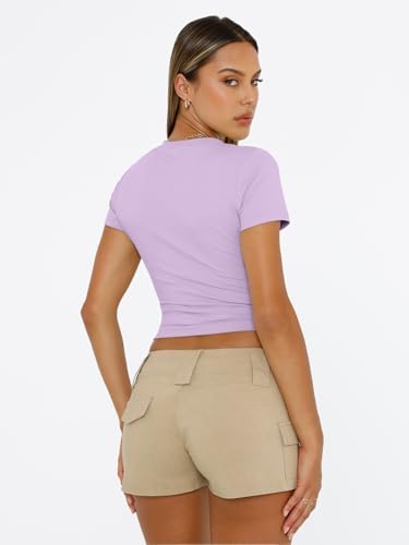 Trendy Queen Womens Short Sleeve T Shirts Summer Crop Tops Basic Slim Fit Gym Workout Y2k Clothes