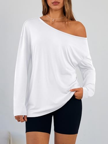 Trendy Queen Womens Off The Shoulder Tops Oversized Tshirts Long Sleeve 2025 Casual Basic Tees