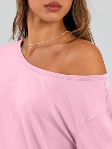Trendy Queen Womens Off The Shoulder Tops Oversized Tshirts Long Sleeve 2025 Casual Basic Tees