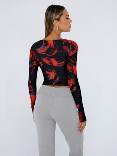 Trendy Queen Womens Long Sleeve Shirts Crop Tops Fall Fashion 2025 Square Neck Going Out Basics Tees Y2k Clothes