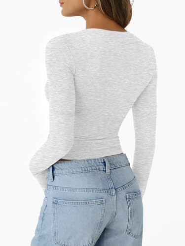 Trendy Queen Womens Long Sleeve T-Shirts Basic Crop Tops 2025 Fall Fashion Outfits Going Out Winter Clothes