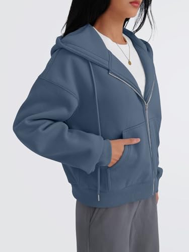 Trendy Queen Zip Up Hoodies For Women Cropped Sweatshirts Fall Fashion Outfits 2025 Y2k Fleece Teen Girls Clothes