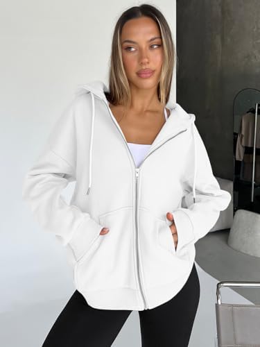 Trendy Queen Womens Zip Up Hoodies Oversized Sweatshirts Fall School Fashion Outfits Casual Jackets 2025 Winter Clothes