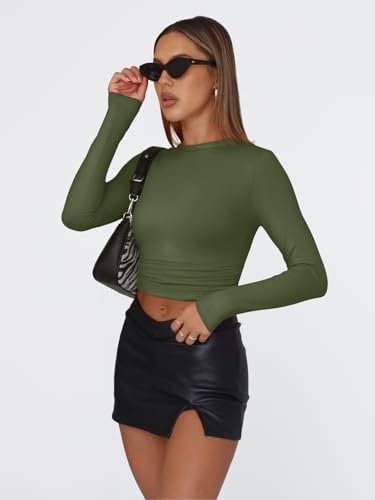 Trendy Queen Womens Long Sleeve T Shirts Fall Fashion 2025 Basic Crop Tops Going Out Outfits Y2k Clothes