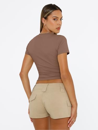 Trendy Queen Womens Short Sleeve T Shirts Summer Crop Tops Basic Slim Fit Gym Workout Y2k Clothes