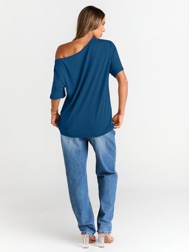 Trendy Queen Womens Off The Shoulder Tops Oversized T-Shirts Short Sleeve Tees Summer 2025 Casual Spring Fashion Clothes