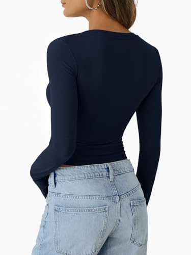 Trendy Queen Womens Long Sleeve T-Shirts Basic Crop Tops 2025 Fall Fashion Outfits Going Out Winter Clothes