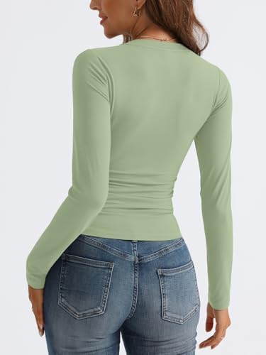 Trendy Queen Long Sleeve Shirts for Women 2025 Fall Fashion V Neck Basics Crop Tops Slim Fitted Y2K Tops Outfits Clothes