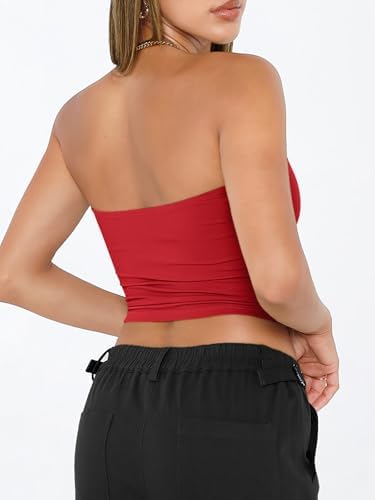 Trendy Queen Womens Tube Tops Strapless Crop Tops Basic Backless Sleeveless Bandeau Going Out Cute 2025 Summer Outfits
